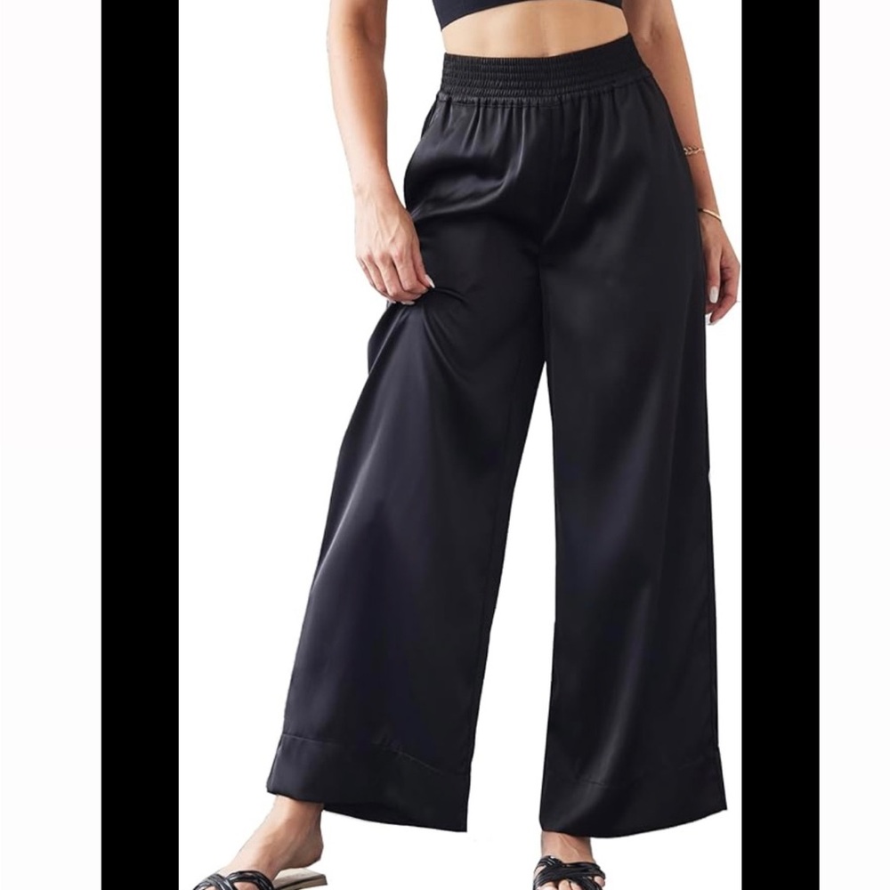Elegant Black Wide-Leg Satin Pants